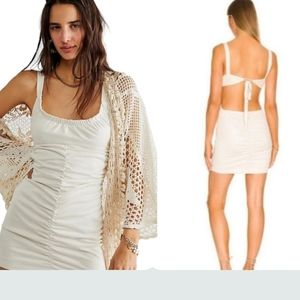 NWT Free People Size X-Small Sedona White Vegan Suede Ruched Mini Dress Festival